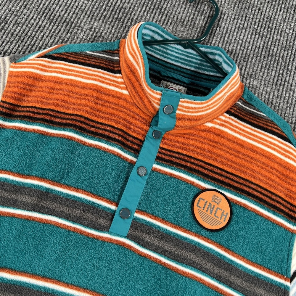 Cinch Sweatshirt Mens Large Multicolor Stripe Fleece Snap Pullover Western Logo